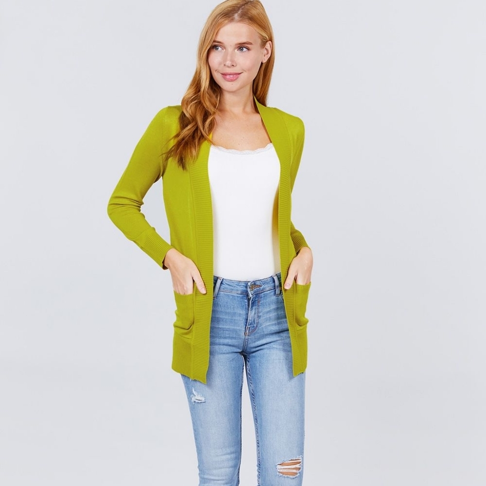 Lime Green Autumn Open Sweater Cardigan - Picture 1 of 4